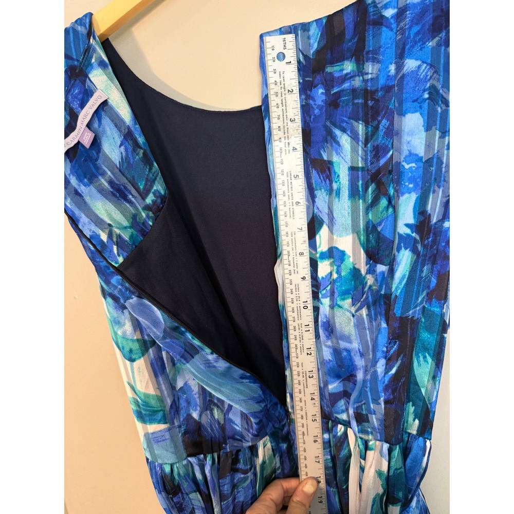 Luxe By Carmen Marc Valvo Blue Watercolor Fit & Flare Dress 20W - Picture 13 of 17